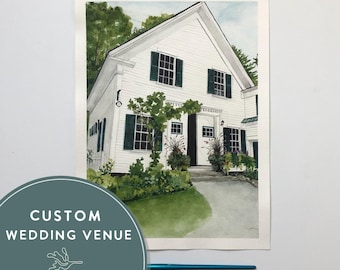 Custom Hand Painted Watercolor Wedding Venue Portrait | Unique Wedding Gift