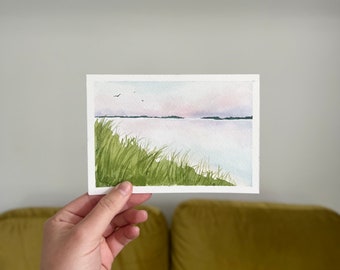 Original Watercolor Landscape ‘Summer Beach’ Series | Bright Semi-Abstract Beach Painting | Old Orchard Beach, Maine [4x6"]