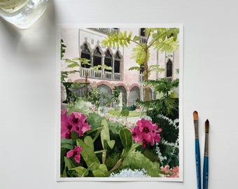 Original Watercolor Painting ‘Gardner Courtyard’ 8x10 • Isabella Stewart Gardner Museum Courtyard Painting • Boston, MA