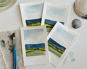 Original Watercolor Landscapes ‘Wood Island’ Series 4x6 | Minimalist Semi-Abstract Coastal Painting | Polaroid Inspired | Wood Island, Maine