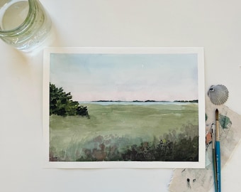 Original Watercolor Painting ‘Dunes at Dusk’ Series 9x12 | Abstract Watercolor Landscape  | Maine Painting | Coastal Art | Beach Painting
