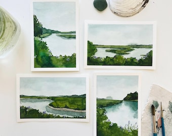 Original Landscape Paintings ‘Summer Marsh’ Series 4x6 | Bright Abstract Landscape Artwork | Scarborough Marsh, Maine Paintings