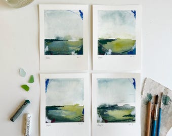 Original Watercolor Abstract Landscapes ‘Dawn Series’ 4.5x6 | Modern Landscape Painting | Polaroid Inspired | Abstract Wall Art