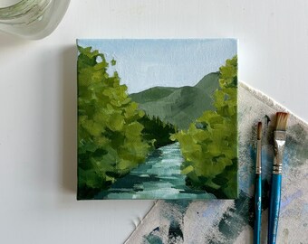 Original Painting ‘Montana Summer’ Series Acrylics on Canvas 6x6” | Semi-Abstract Landscape Painting | Montana Art | Glacier National Park