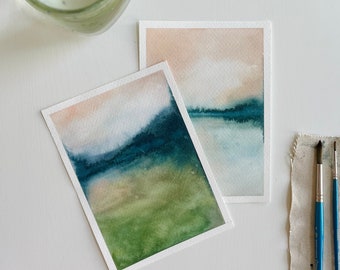 Original Watercolor Paintings ‘Reflections’ | Bright Abstract Landscape Paintings | Abstract Minimalist Art | sold separately | 5x7