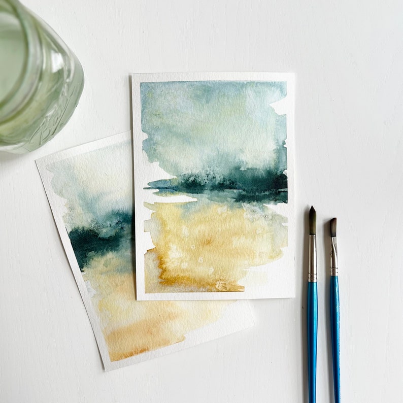 Original Watercolor Studies Reflections Bright Abstract Landscape Paintings Abstract Minimalist Art sold separately 5x7 image 1