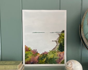 Original Watercolor ‘Fall Along the Coast’ | Abstract Landscape Painting | Cliff Walk, Newport, RI [11x14"]