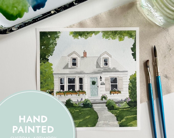 Featured listing image: Custom Hand Painted Watercolor Home Portrait | Watercolor House Painting | Housewarming Gift | Home Painting Original Art