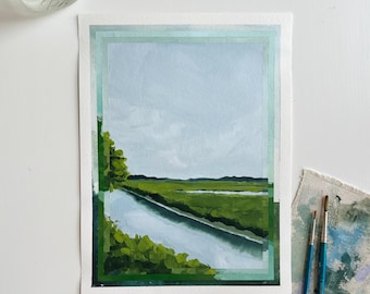Original Watercolor Landscape Saltwater Marsh Series 9x12 | Bright Abstract Landscape Painting | Eastern Trail, Scarborough Marsh, Maine