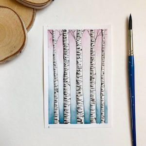 Birch Tree Forest Original Watercolor Painting 4x6 • Birch Tree Art • Tree Watercolor Painting | Small Original Painting