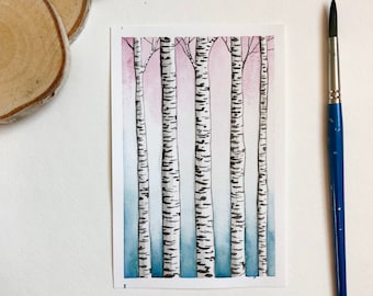 Birch Tree Forest Original Watercolor Painting | Birch Tree Art | Tree Watercolor Painting | Small Original Painting [4" x 6"]