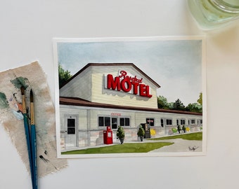 Original ‘Rosebud Motel’ Watercolor Painting | Schitt’s Creek Art Gift | David Rose, Moira Rose, Alexis Rose, Johnny Rose | 8x10