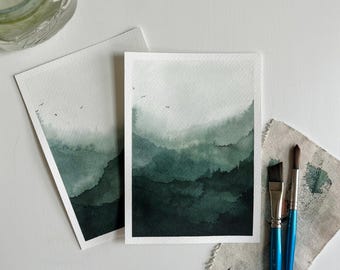 Original Watercolor Paintings ‘Mountain Mist’ Series 5x7 | Abstract Minimalist Art | Contemporary Landscape Art | Misty Mountain Paintings