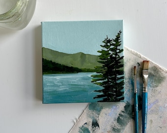 Original Painting ‘Montana Summer’ Series Acrylics on Canvas 6x6” | Semi-Abstract Landscape Painting | Montana Art | Glacier National Park