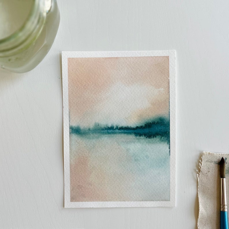 Original Watercolor Paintings Reflections Bright Abstract Landscape Paintings Abstract Minimalist Art sold separately 5x7 image 4