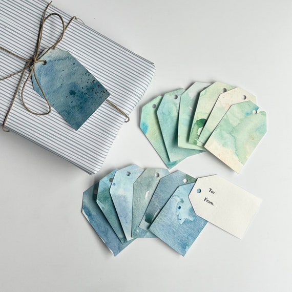 Gift Tags, Set of 15 | Upcycled Paper, Hand Painted | Abstract Painted Gift Tags, To From | 3 x 2” Gift Tag Set