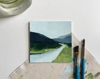 Original Painting ‘Summer Mountains’ Series | Bright Abstract Landscape Paintings | Abstract Minimalist Art | 5x5”