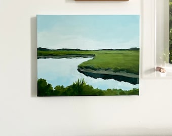 Original Painting ‘Summer Marsh’ Acrylic on Canvas 8x10 | Bright Semi-Abstract Landscape Art | Maine Nature Painting | Canvas Original