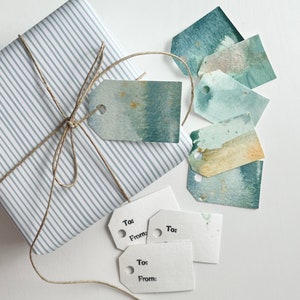 Mini Gift Tags, Set of 25 | Upcycled Hand Painted Abstract Watercolor Gift Tags, To From | 2 x 1.25” Gift Tag Set