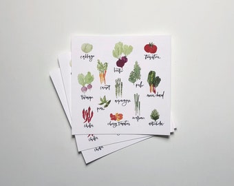 Giclée Print of Watercolor Vegetables or Herb Chart | Print From Original Artwork [5x5]