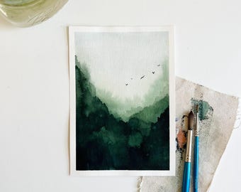 Original Watercolor Painting ‘Mountain Mist’ Series 5x7 | Abstract Minimalist Art | Contemporary Landscape Artwork | Misty Mountain Painting
