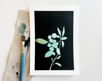 Original Painting Wildflower Silhouette  Series “Blueberry” | Bright Abstract Floral Painting | Negative Space Botanical Art [5x7"]