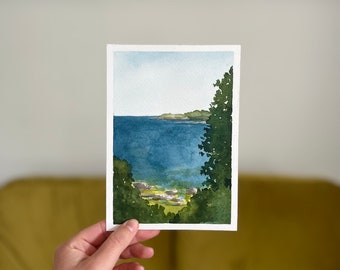 Original Watercolor Landscape ‘Trail View’ Series | Bright Semi-Abstract Coastal Painting [5x7"]