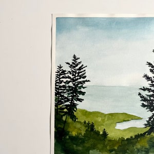 Original Watercolor Landscape Acadia View Bright Abstract Landscape Painting Acadia National Park, Maine 8x10 image 3