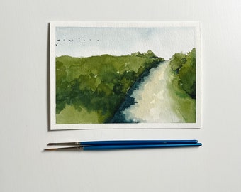 Original Watercolor ‘Trail Along the Coast’ Series | Abstract Landscape Painting | Maine Landscape [5x7"]