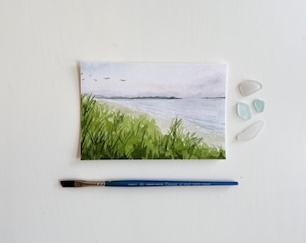 Giclée Print of ‘Beach Sunset’ Watercolor | Print From Original Watercolor Artwork | Old Orchard Beach, Maine Landscape 4x6” PRINT