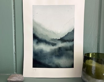 Original Watercolor Painting ‘Mountain Mist’ Series 9x12 | Abstract Minimalist Art | Contemporary Landscape Art | Misty Mountain Painting