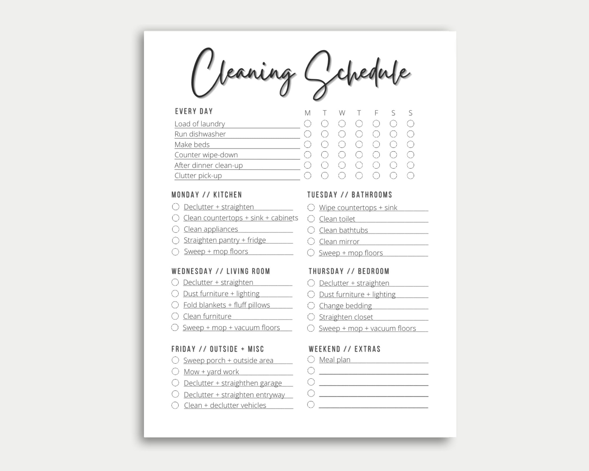 Cleaning Checklist | Cleaning Schedule | Printable Cleaning Schedule  Checklist | Cleaning List | Weekly Chore List | Cleaning Routine - Etsy