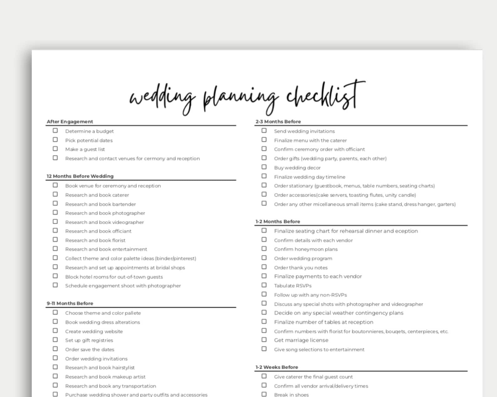 Simple Wedding Checklist, Wedding Checklist Digital, Wedding Checklist ...