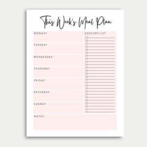 Meal Planner, Menu Planner, Grocery List, Menu Printable, Weekly Meal Planner, Days Listed