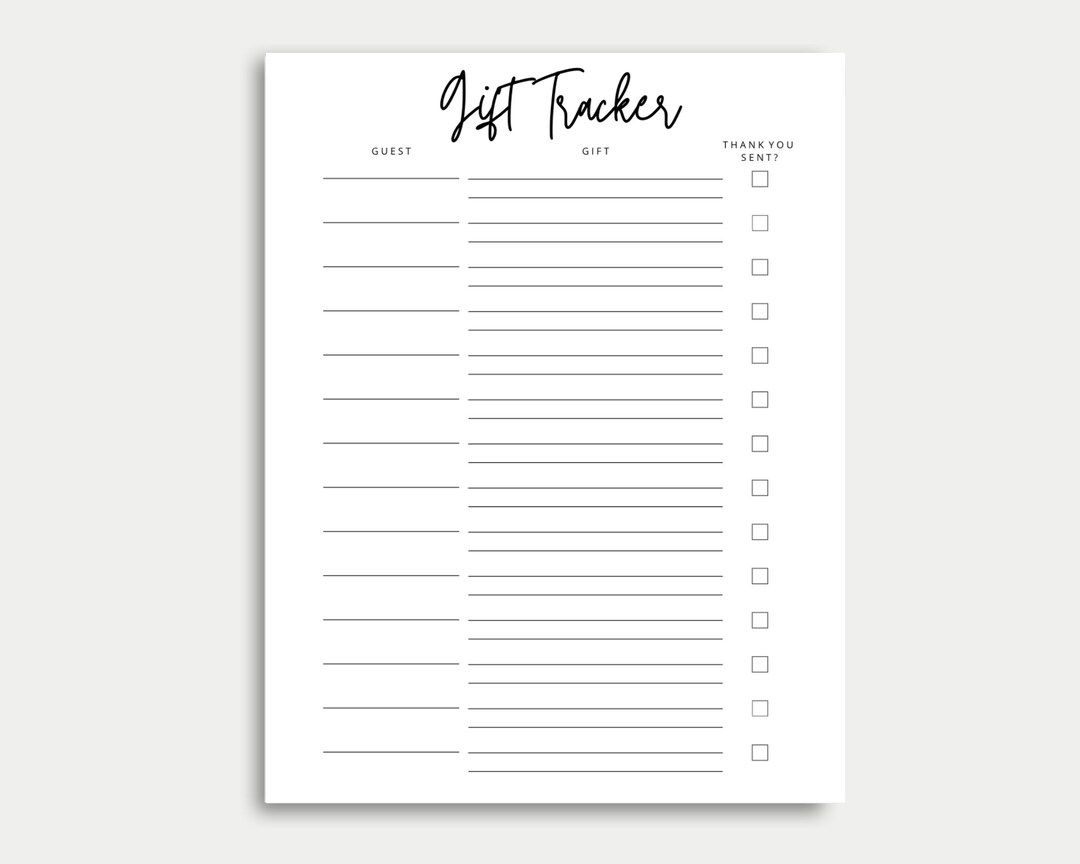 Gift Tracker, Gift List, Gift Log, Wedding Gift Log, Wedding Gift