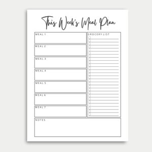 Meal Planner, Menu Planner, Grocery List, Menu Printable, Weekly Meal Planner, Seven Meals