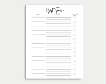 Gift Tracker, Gift List, Gift Log, Wedding Gift Log, Wedding Gift Tracker, Bridal Shower Gift Log, Baby Shower Gift Log, Present Tracker