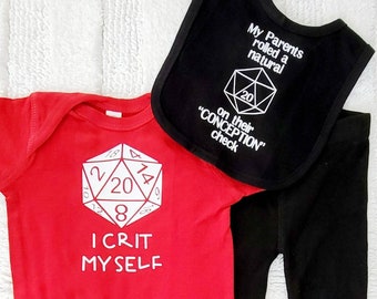 DnD Baby Set- "I Crit Myself". Dungeons Dragons RPG DnD Gaming D&D Tabletop D20 Roleplay Pathfinder DM Geek 5E Fantasy Anime Layette