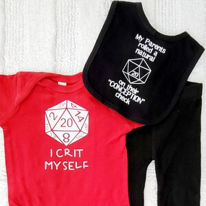 DnD Baby Set- &quot;I Crit Myself&quot;. Dungeons Dragons RPG DnD Gaming D&D Tabletop D20 Roleplay Pathfinder DM Geek 5E Fantasy Anime Layette