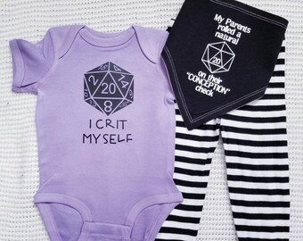 DnD Baby Set- "I Crit Myself". Dungeons Dragons RPG DnD Gaming D&D Tabletop D20 Roleplay Pathfinder DM Geek 5E Fantasy Anime Layette