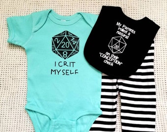 DnD Baby Set- "I Crit Myself". Dungeons Dragons RPG DnD Gaming D&D Tabletop D20 Roleplay Pathfinder DM Geek 5E Fantasy Anime Layette
