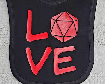 DnD Baby Bib- "Love". Dungeons Dragons RPG DnD Gaming D&D Tabletop D20 Roleplay Pathfinder DM Geek 5E Fantasy Anime