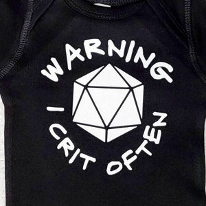 Dnd Baby Shirt- &quot;Warning: I Crit Often&quot;. Dnd Baby, DnD Gifts, Anime Baby, Nerdy Baby, Tabletop Gaming, Dnd Shirt.