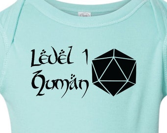 Dnd Baby Shirt- "Level 1 Human". Dnd Baby, DnD Gifts, Anime Baby, Nerdy Baby, Tabletop Gaming, Dnd Shirt.