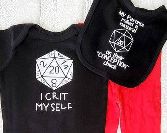 DnD Baby Set- "I Crit Myself". Dungeons Dragons RPG DnD Gaming D&D Tabletop D20 Roleplay Pathfinder DM Geek 5E Fantasy Anime Layette