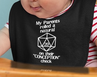 DnD Baby Bib- "Conception Check". Dungeons Dragons RPG DnD Gaming D&D Tabletop D20 Roleplay Pathfinder DM Geek 5E Fantasy Anime
