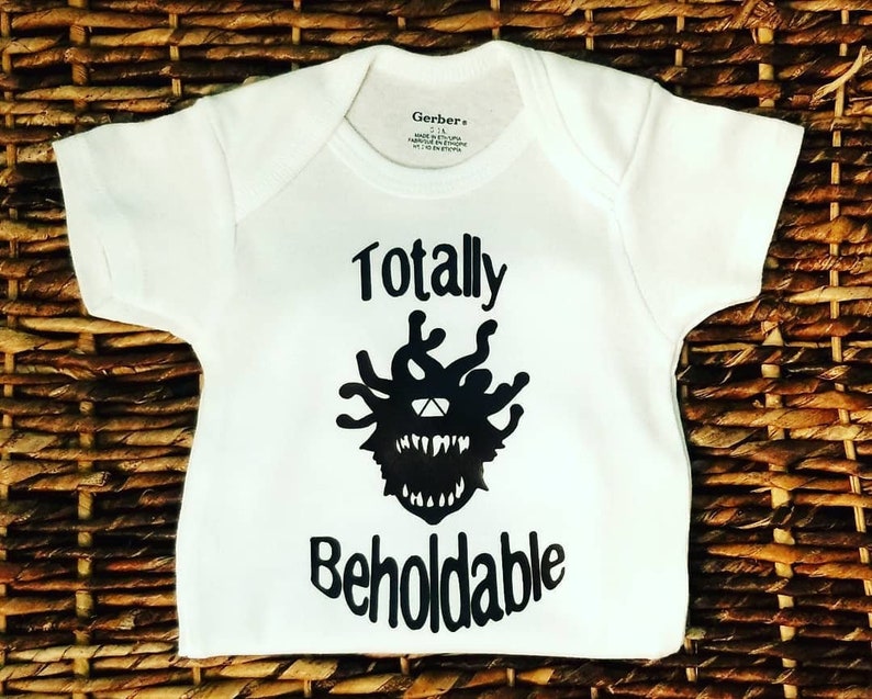 Dnd Baby Shirt Totally Beholdable. Dnd Baby, DnD Gifts, Anime Baby, Nerdy Baby, Tabletop Gaming, Dnd Shirt. White