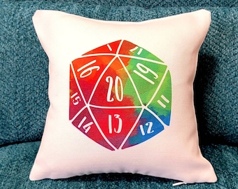 MINI D20 Pillow - Dungeons and Dragons, RPG, DnD, Gaming, D&D, Tabletop, D20, Roleplay, Pathfinder, DM, Geek, 5E, Fantasy Anime