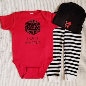 DnD Baby Set- &quot;I Crit Myself&quot;. Dungeons Dragons RPG DnD Gaming D&D Tabletop D20 Roleplay Pathfinder DM Geek 5E Fantasy Anime Layette