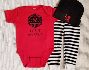 DnD Baby Set- "I Crit Myself". Dungeons Dragons RPG DnD Gaming D&D Tabletop D20 Roleplay Pathfinder DM Geek 5E Fantasy Anime Layette